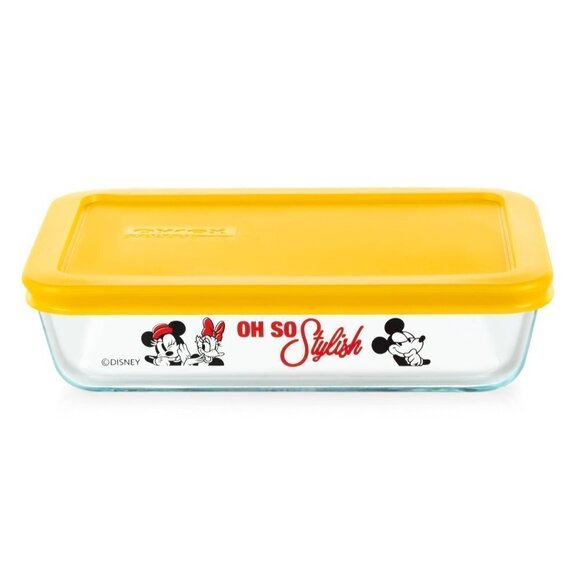 PYREX Disney Mickey Mouse 3 Cup Glass Storage Container With Yellow Lid